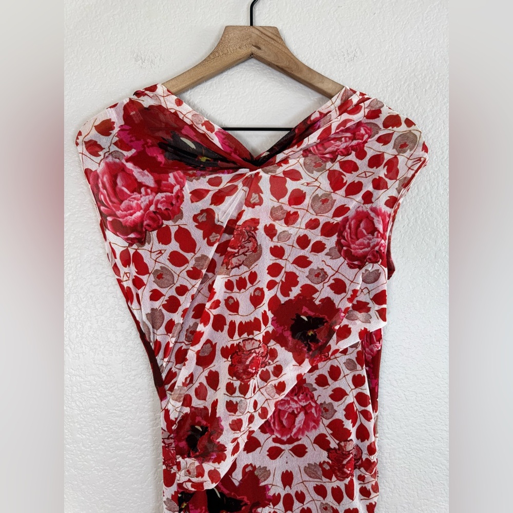 Floral Red Midi Dress - Women's Strapless Bodycon - Picture 8 of 13